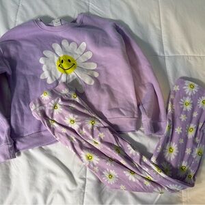 Derek Heart Floral Daisy Lavender Purple Matching set Pants & fleece Sweatshirt